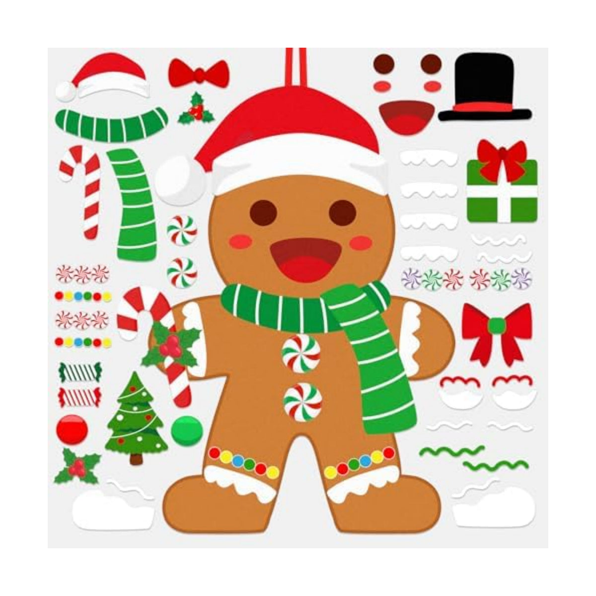 WovWeave 2.7ft DIY Felt Christmas Gingerbread Man Set with 46 Ornaments
