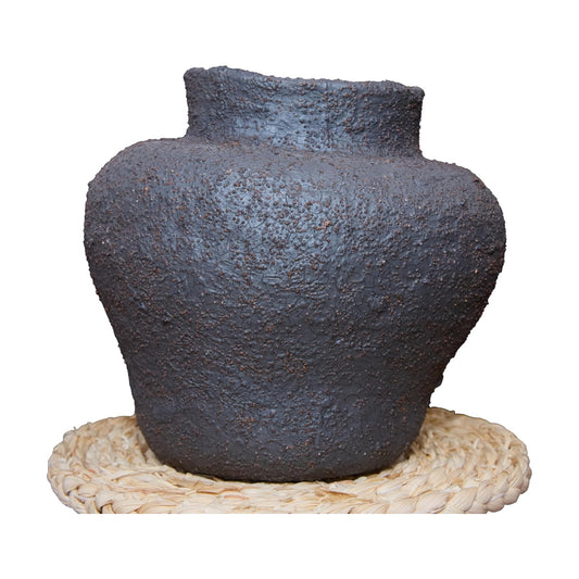 Rustic Wide Mouth Ceramic Flower Vase Vintage Farmhouse Style Decor / Black1