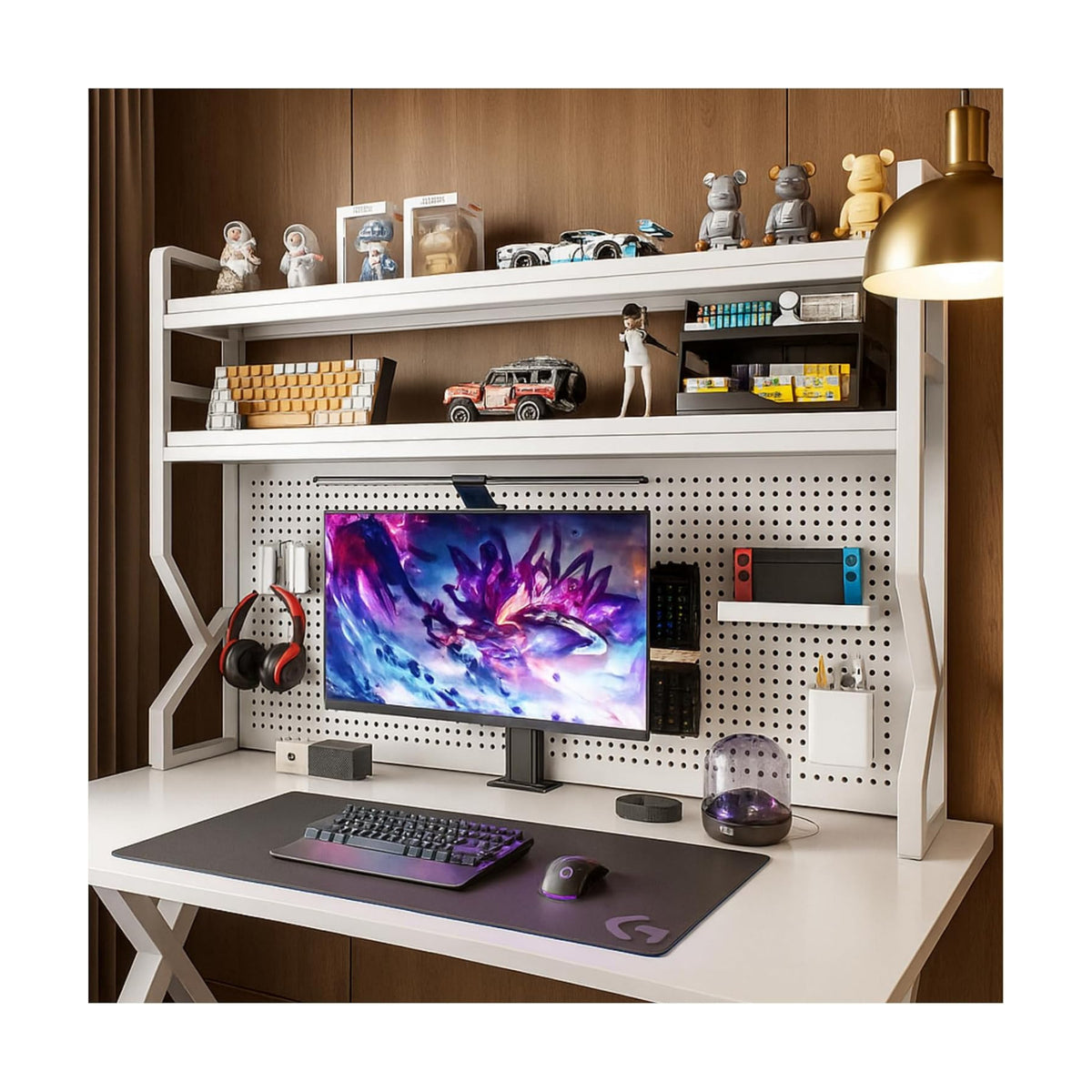 Desktop Bookshelf, Multi-Size pegboard Storage Organizer Rack, Dorm Desk Shelf, Desk Hutch, Desk top Storage Rack