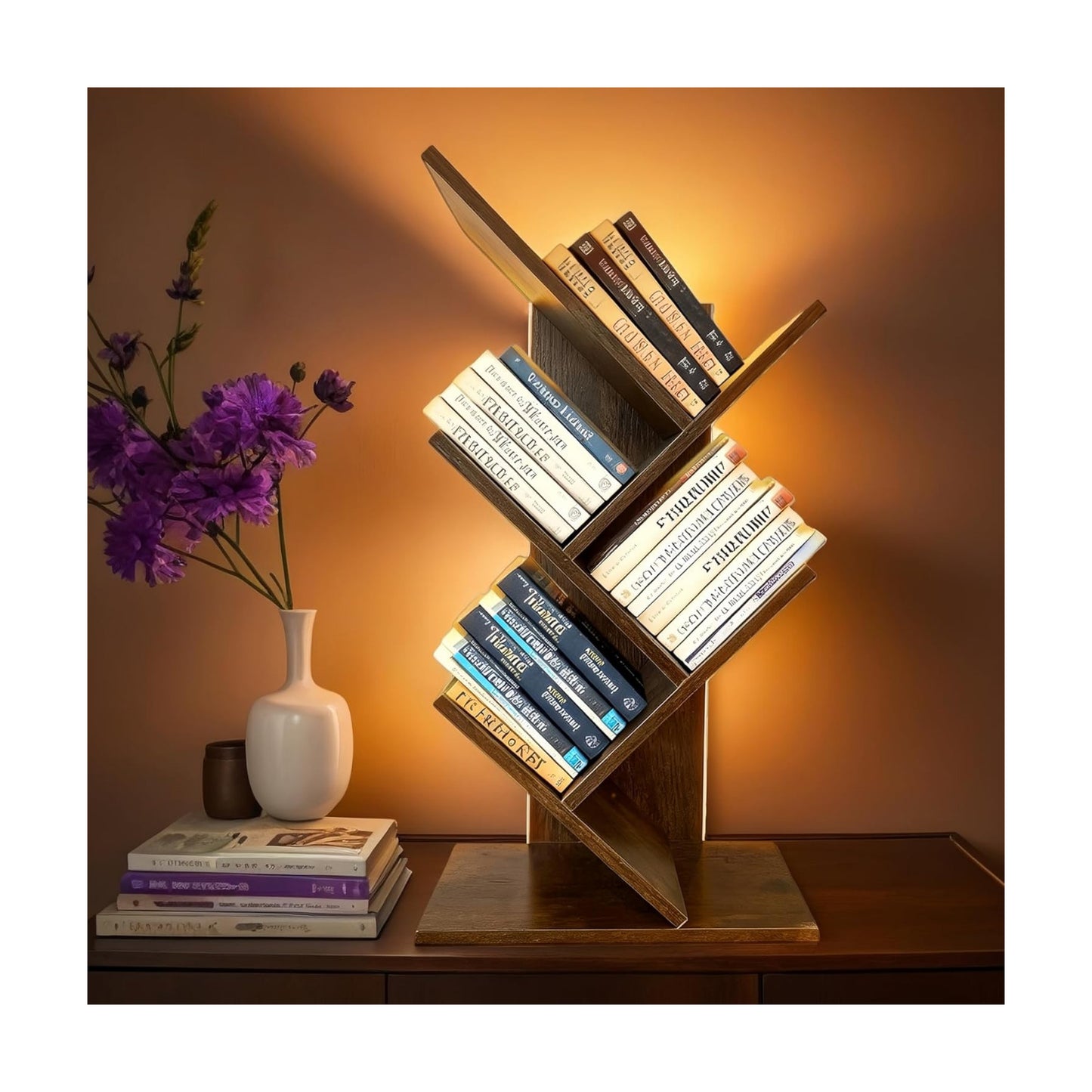 Small Bookcase LED and Desktop Book Shelf / 5tier-bookshelf with Liting Vintage