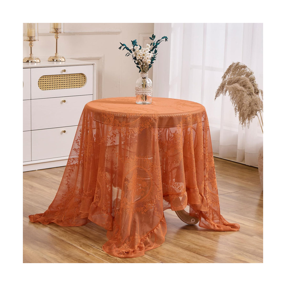 Lace Tablecloth Vintage Table Cloth (Orange, 55”x55”, Square)