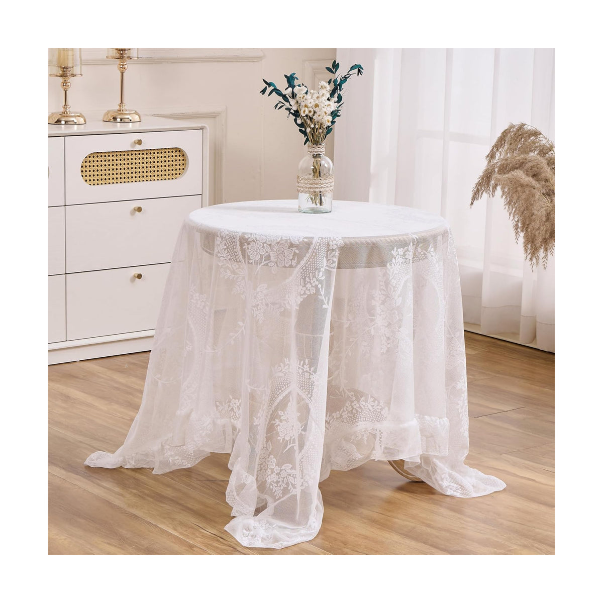 White Lace Floral Embroidered Square Tablecloth 55”x55” Table Cloth