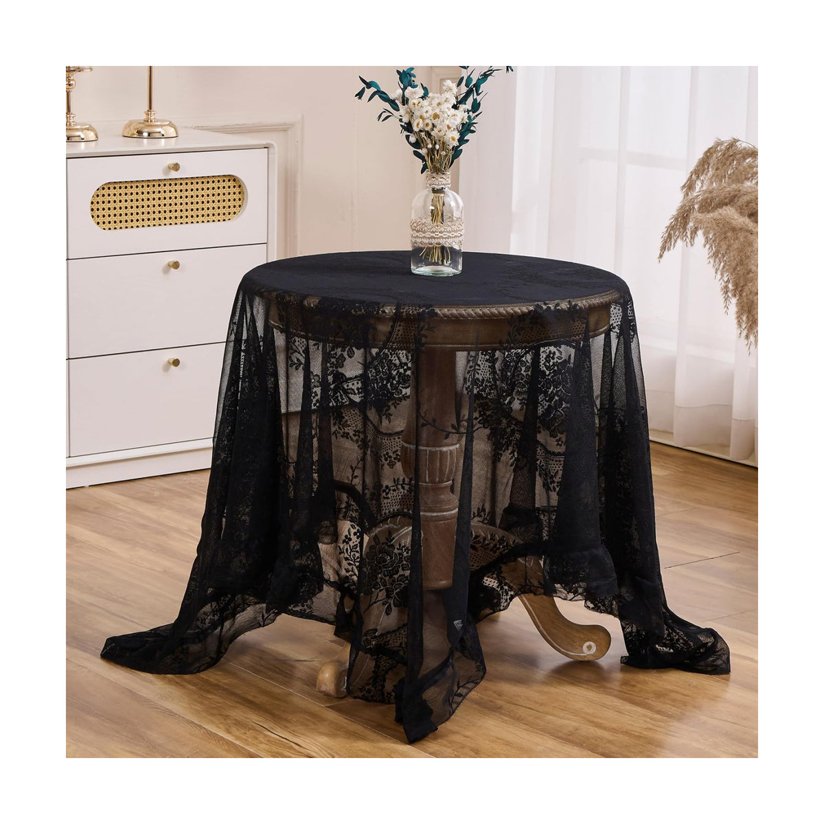 Black Lace Tablecloth Vintage Table Cloth (Black, 55”x55”, Square)