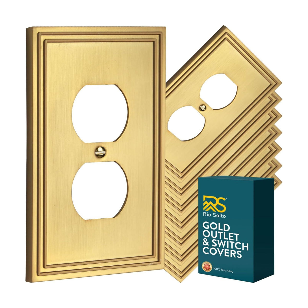 Rio Salto Gold Outlet Covers Plate Duplex Modern Wall Plates Decorative Modern Receptacle Brushed Brass Gold Metal Wall