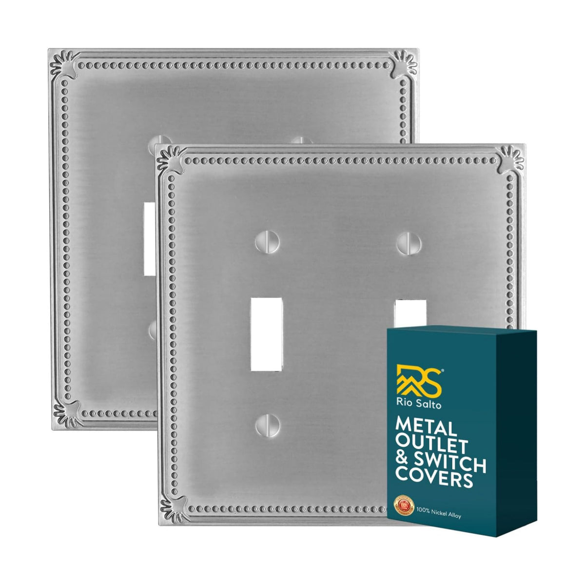 Rio Salto Brushed Nickel Decorative Double Toggle Light Switch Cover Plate 2 Pack Silver 2 Gang Switch Plate Flip