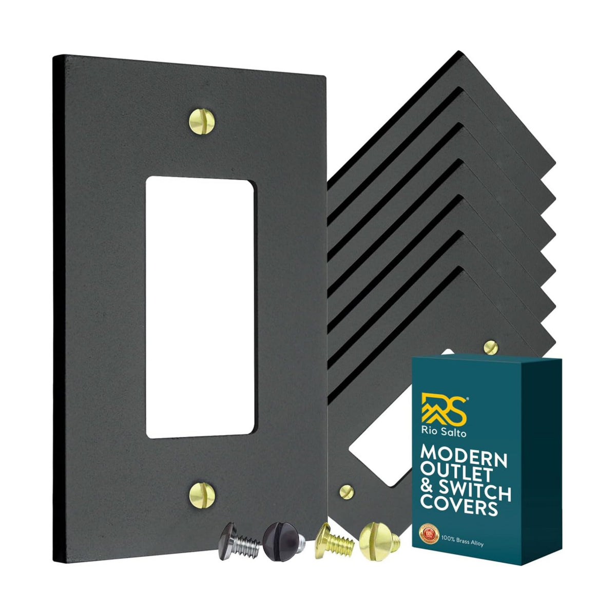 Rio Salto Matte Black Decorative Light Switch Cover Plate 8 Pack Rocker Switch Plate Decorator GFCI Premium Metal Wall