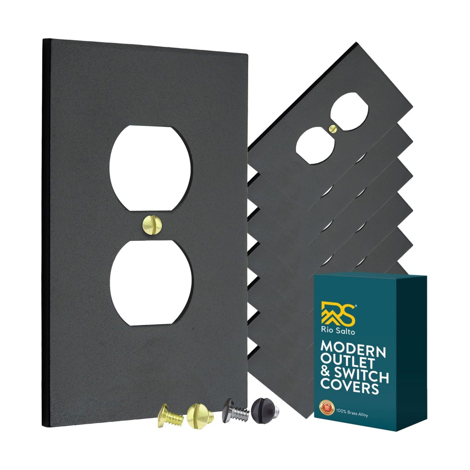 Rio Salto Forge Collection Matte Black Duplex Outlet Cover Plate – 8 Pack Multipack, Single Gang, 5" x 3.13" Midsize