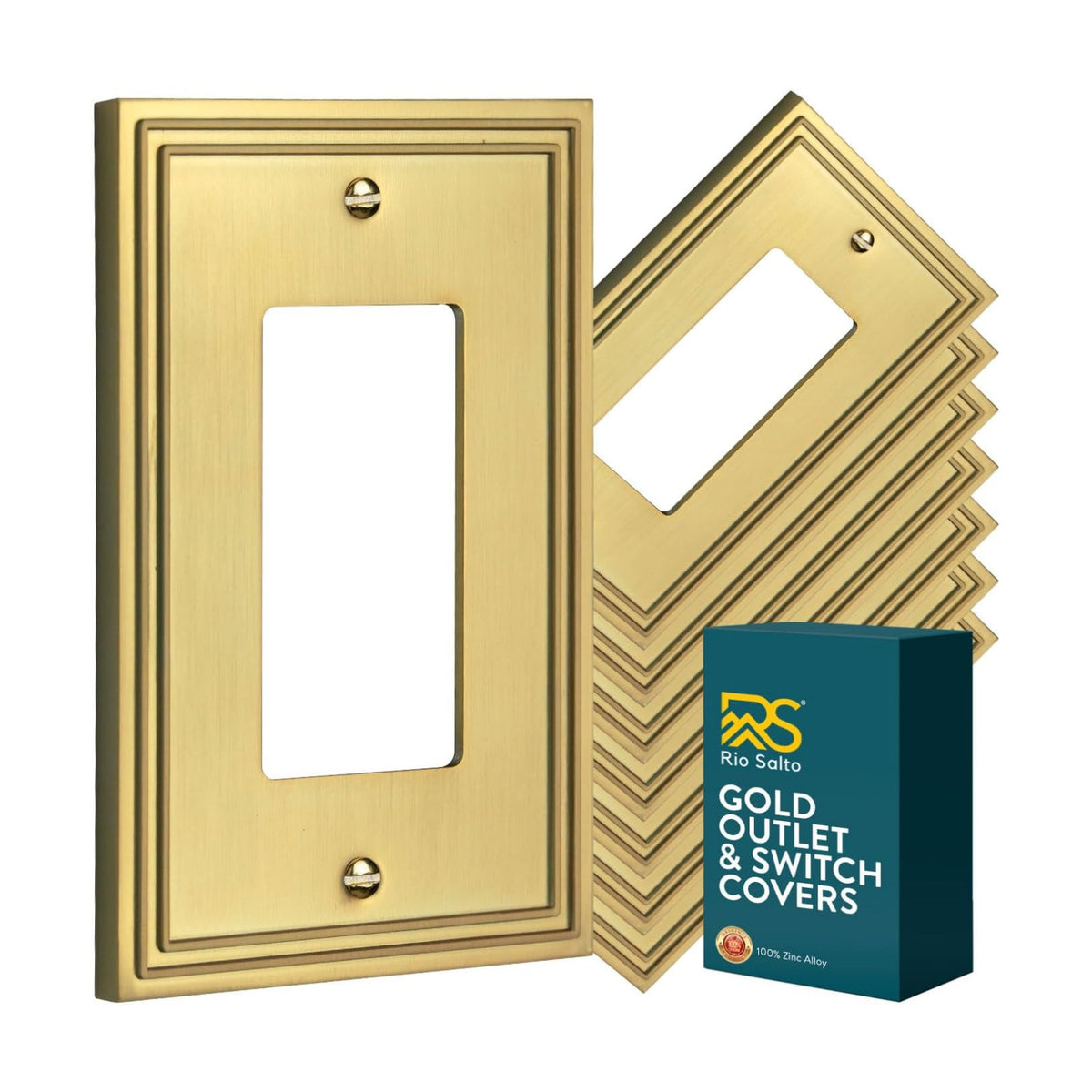 Rio Salto Gold Decorative Light Switch Cover Plate Rocker Decorator Paddle GFCI Brushed Brass Gold Metal Wall Plates