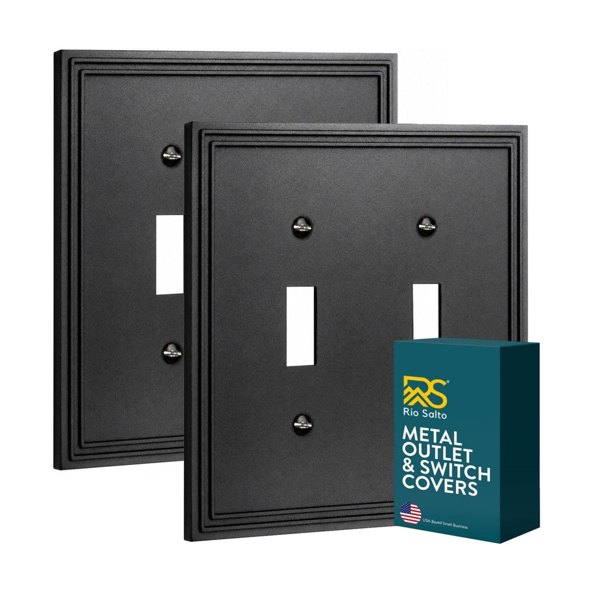 Rio Salto Black 2 Light Switch Cover Plate Double Toggle Flip Switch Metal Black Wall Plates Decorative Wall Plate