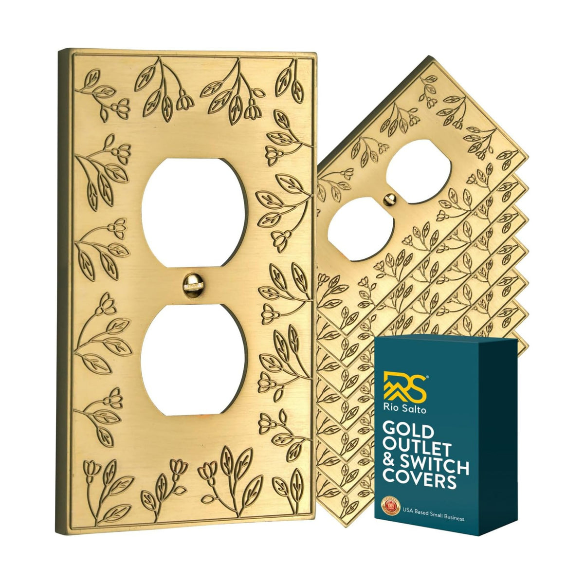 Rio Salto Decorative Gold Outlet Covers Light Switch Cover Plate Premium Metal Flower Wall Plate Duplex Outlet Cover —