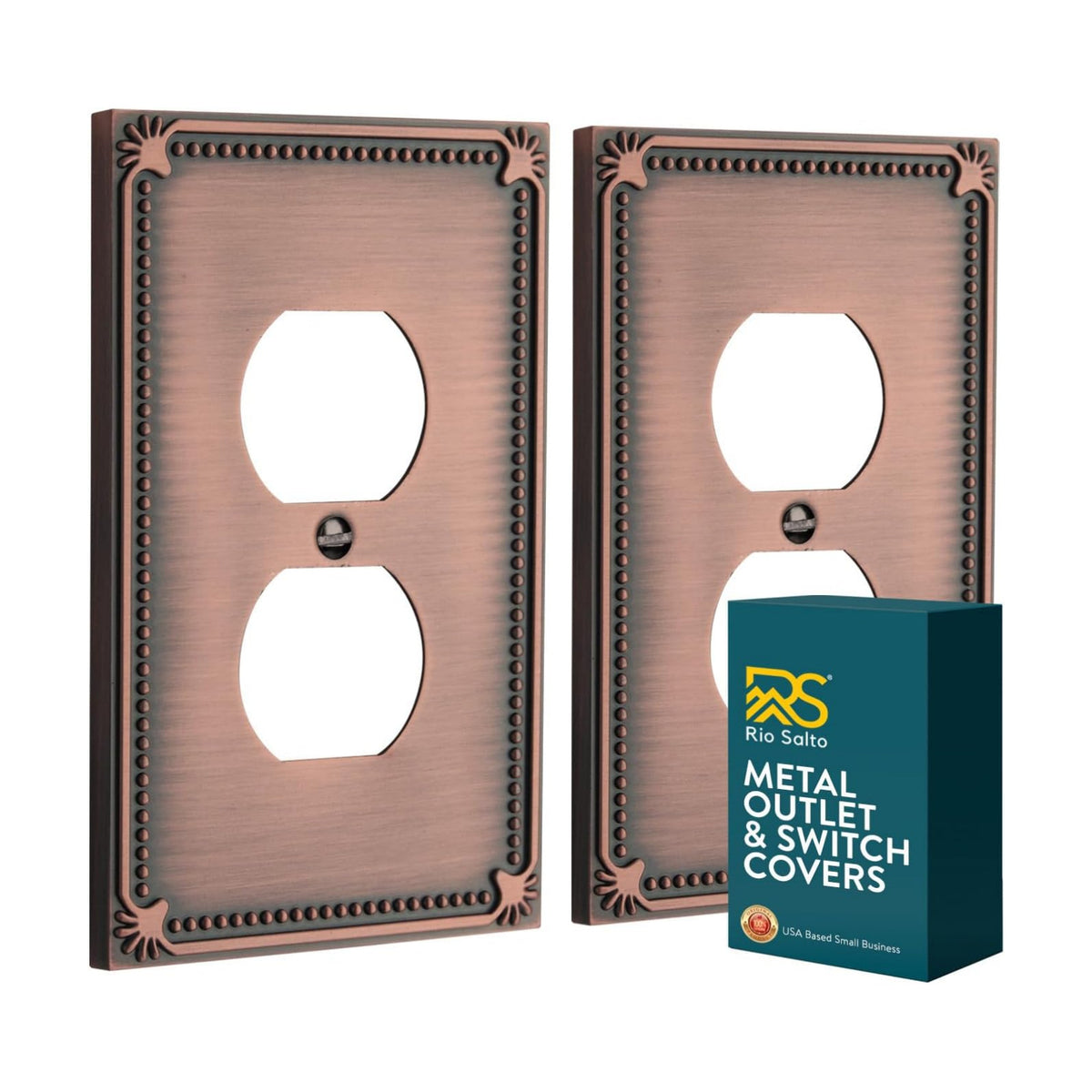 Rio Salto Antique Copper Wall Plates – Pearl Collection Midsize Duplex Outlet Cover, Heavy Gauge Metal 1-Gang Luxury