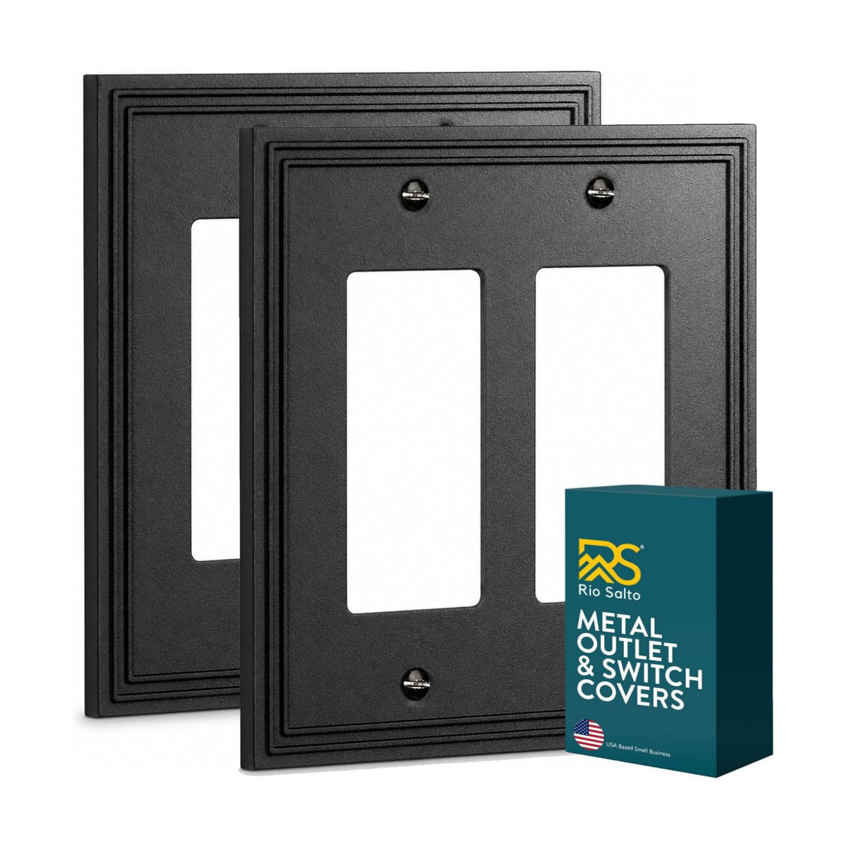 Rio Salto Matte Black Decorative 2 Light Switch Cover Plate Double Rocker Decorator Paddle GFCI Metal Wall Plates Wall
