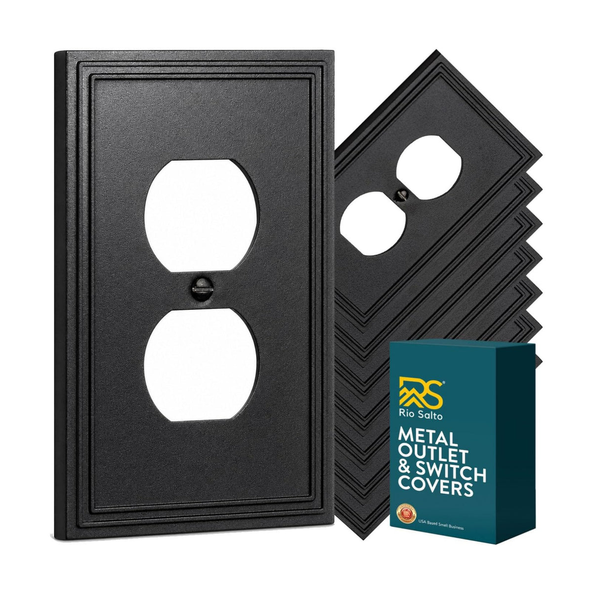 Rio Salto Matte Black Outlet Cover Plates Duplex Receptacle Modern Black Decorative Wall Plates Wall Plate Cover 1-Gang
