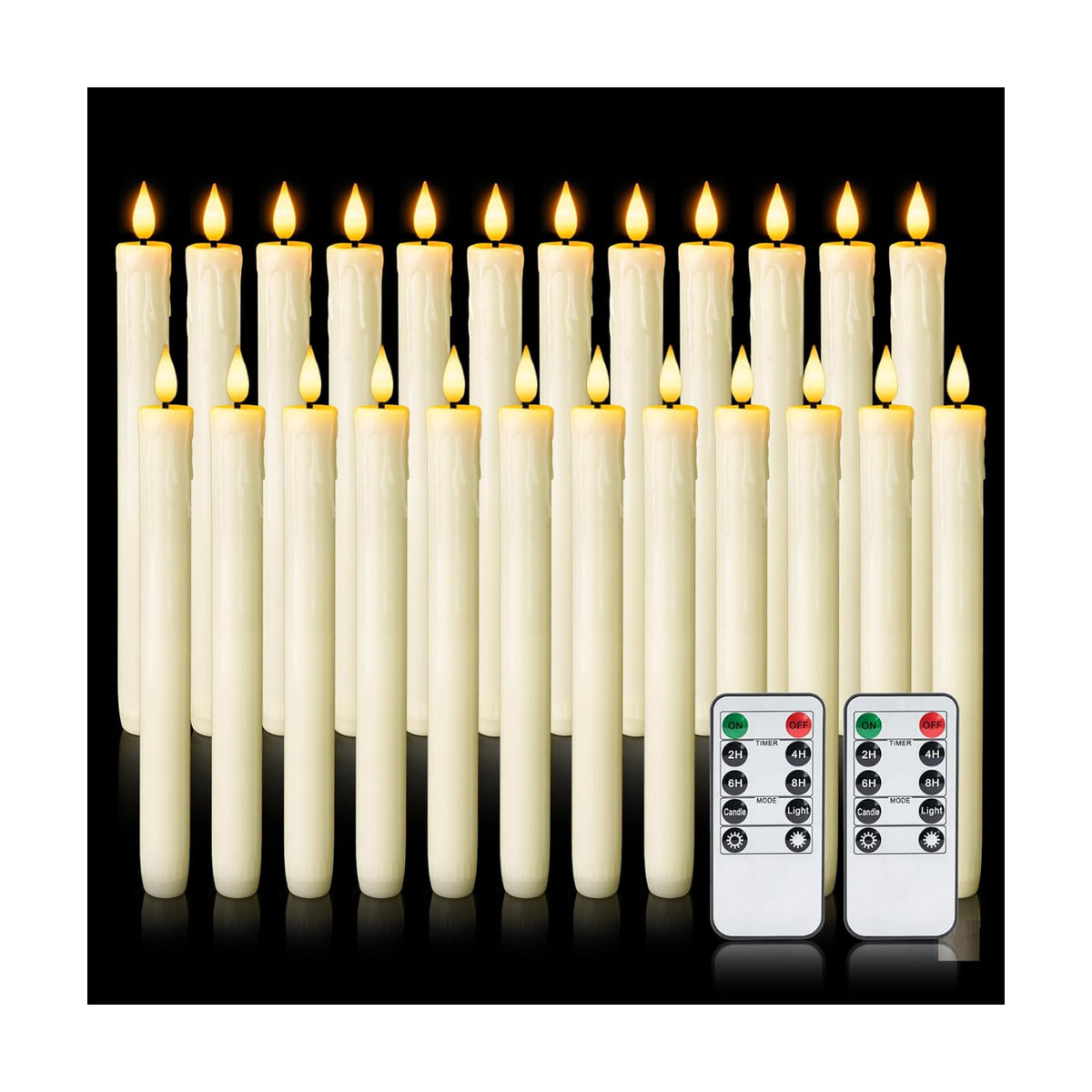 Homemory 24 Pcs Real Wax Flameless Taper Candles with Remote Timer and Dimmer, Battery Operated Candlesticks with