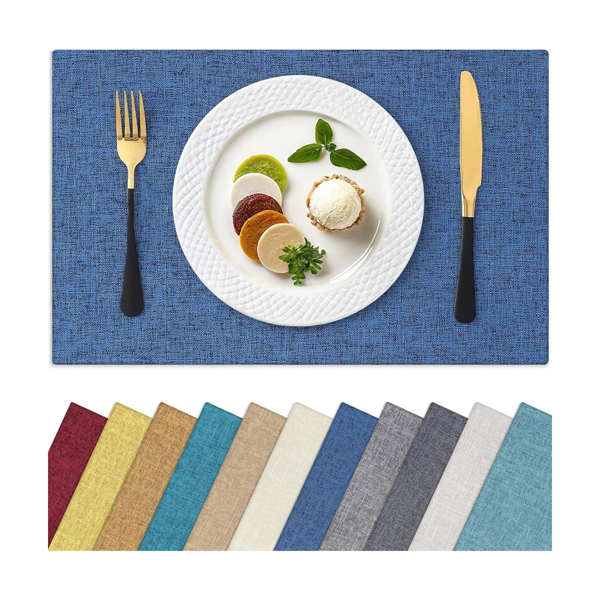 Homaxy Cloths Placemats for Dining Table Set of 12, 13" x 19", Blue | Heat Resistant, Washable, Cotton Linen Blend