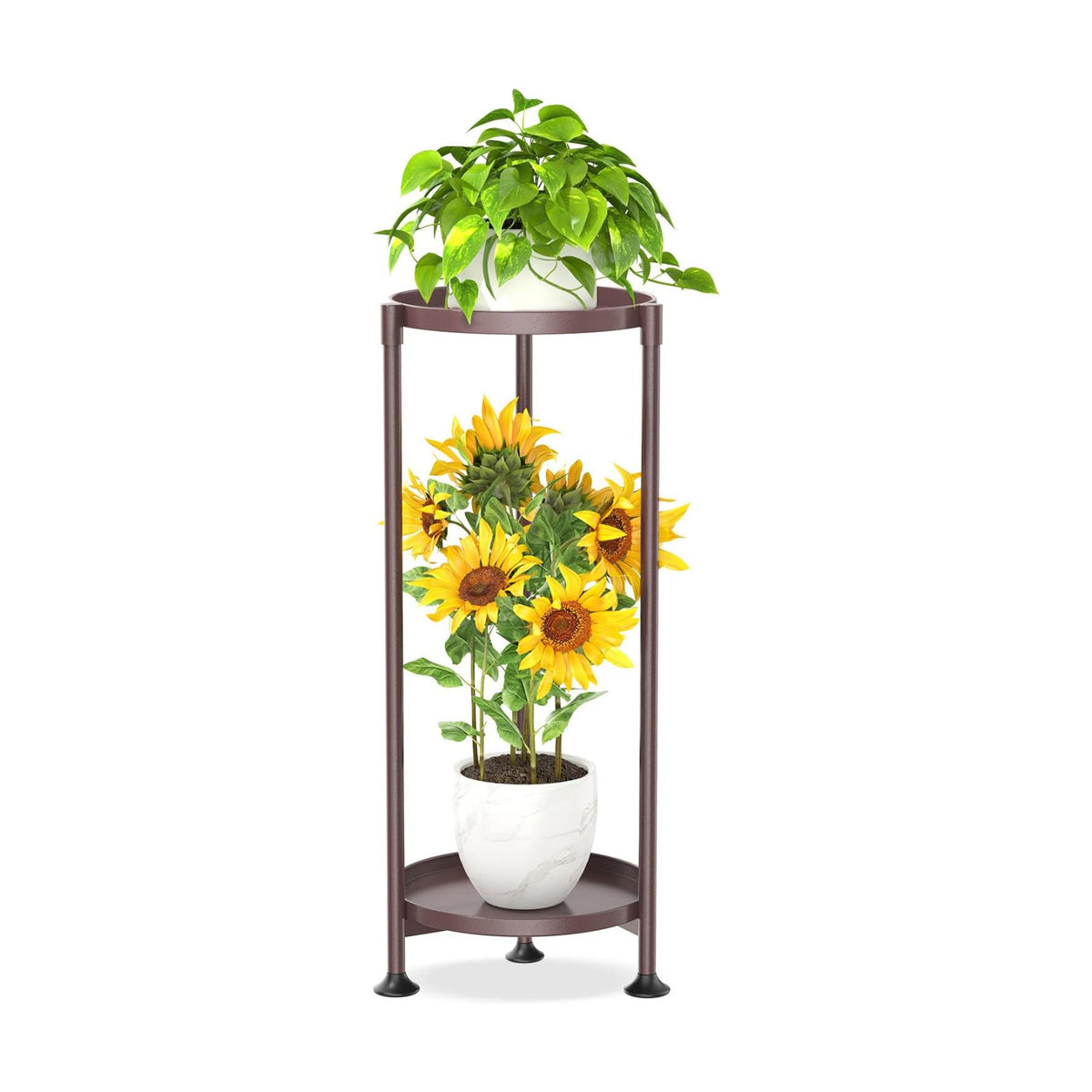 KMOTASUO 2 Tier Metal Plant Stand Tall for Indoor Outdoor Corner, Bronze | Heavy Duty Flower Holder Rack, Modern