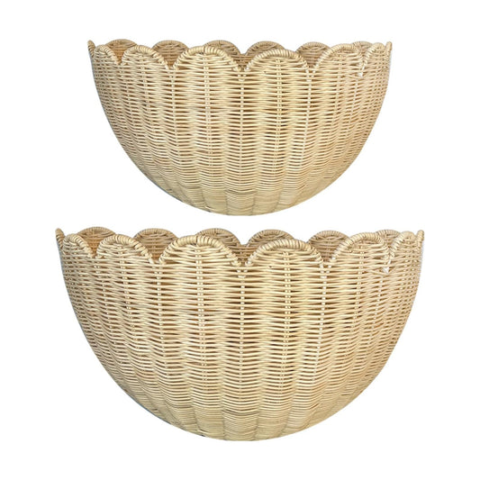 Hand Woven Hanging Wicker Wall Baskets Set / Set of 2