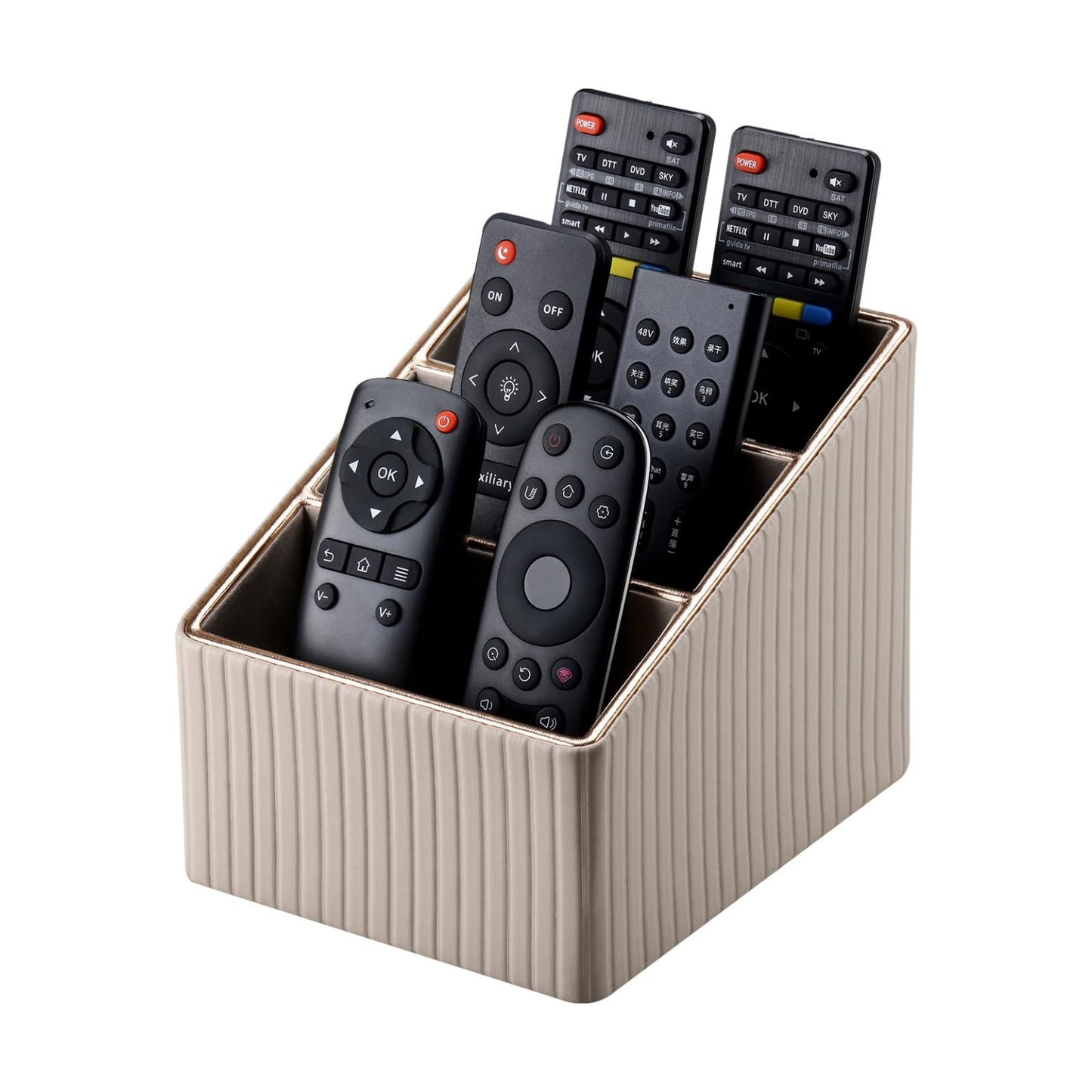 3 Slot PU Leather Remote Controller Holder / Dark Beige