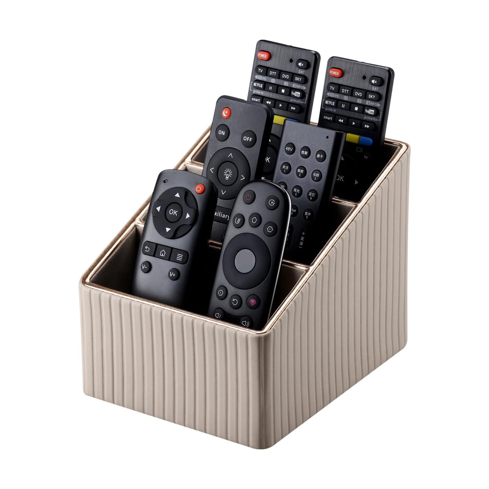 3 Slot PU Leather Remote Controller Holder / Dark Beige