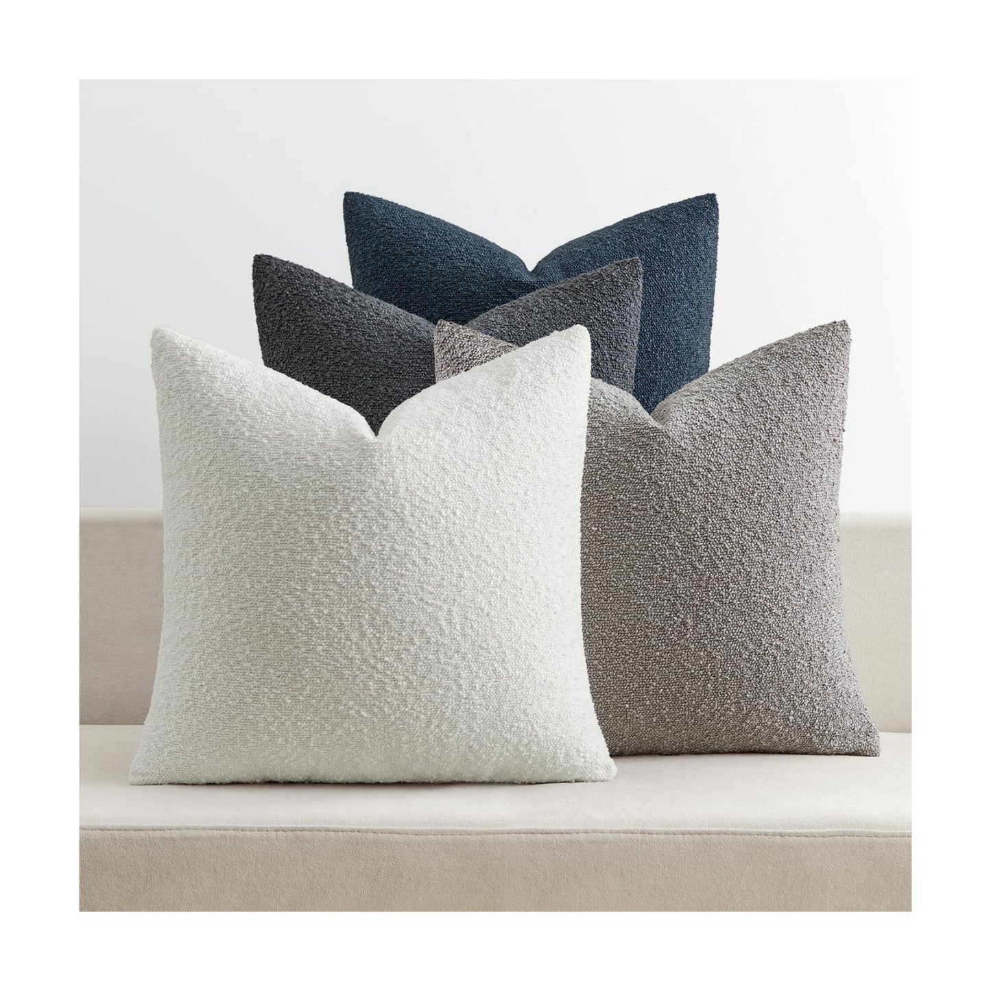 Decorative Textured Boucle Throw Pillow Covers Accent Solid Pillow / 18 x 18 / Blue Gray / Set of 4