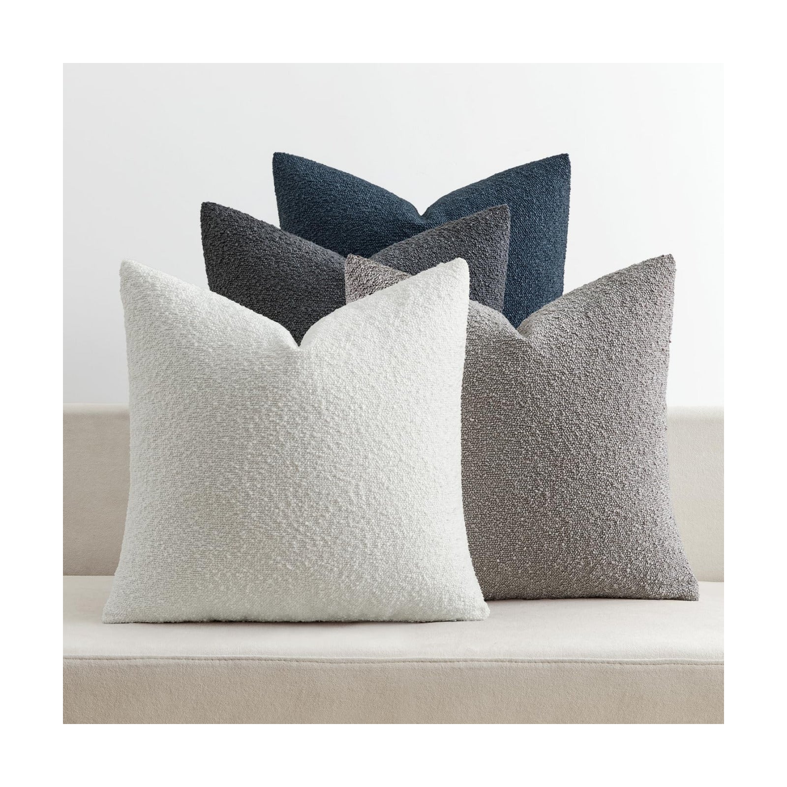 Decorative Textured Boucle Throw Pillow Covers Accent Solid Pillow / 18 x 18 / Blue Gray / Set of 4