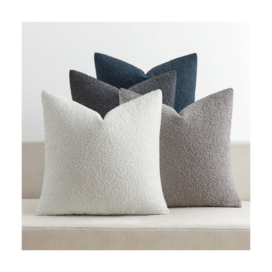 Decorative Textured Boucle Throw Pillow Covers Accent Solid Pillow / 18 x 18 / Blue Gray / Set of 4