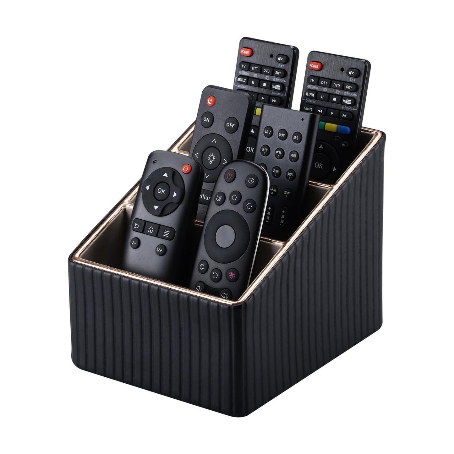 3 Slot PU Leather Remote Controller Holder / Black Striped