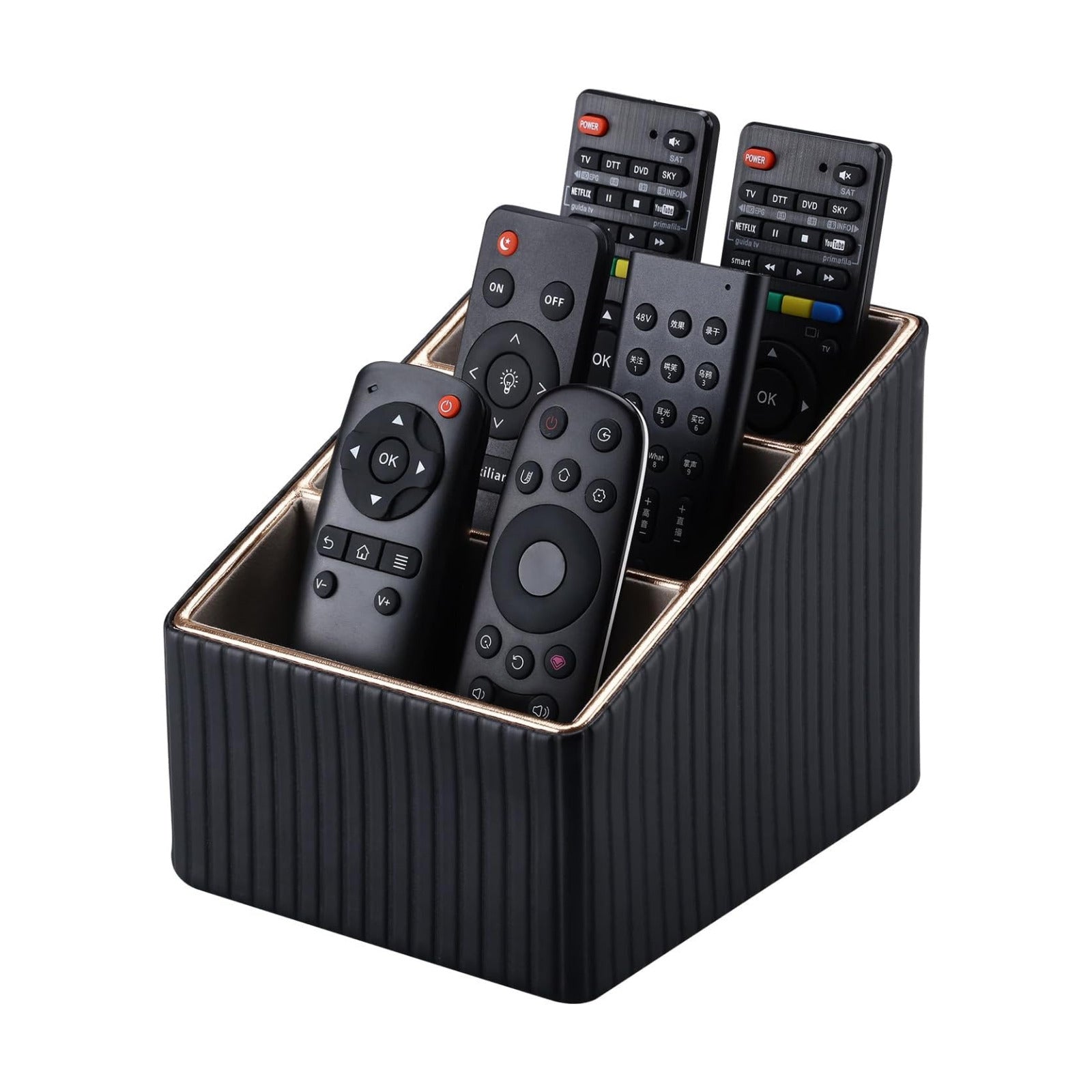 3 Slot PU Leather Remote Controller Holder / Black Striped