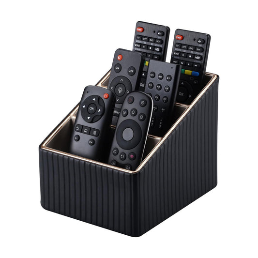 3 Slot PU Leather Remote Controller Holder / Black Striped