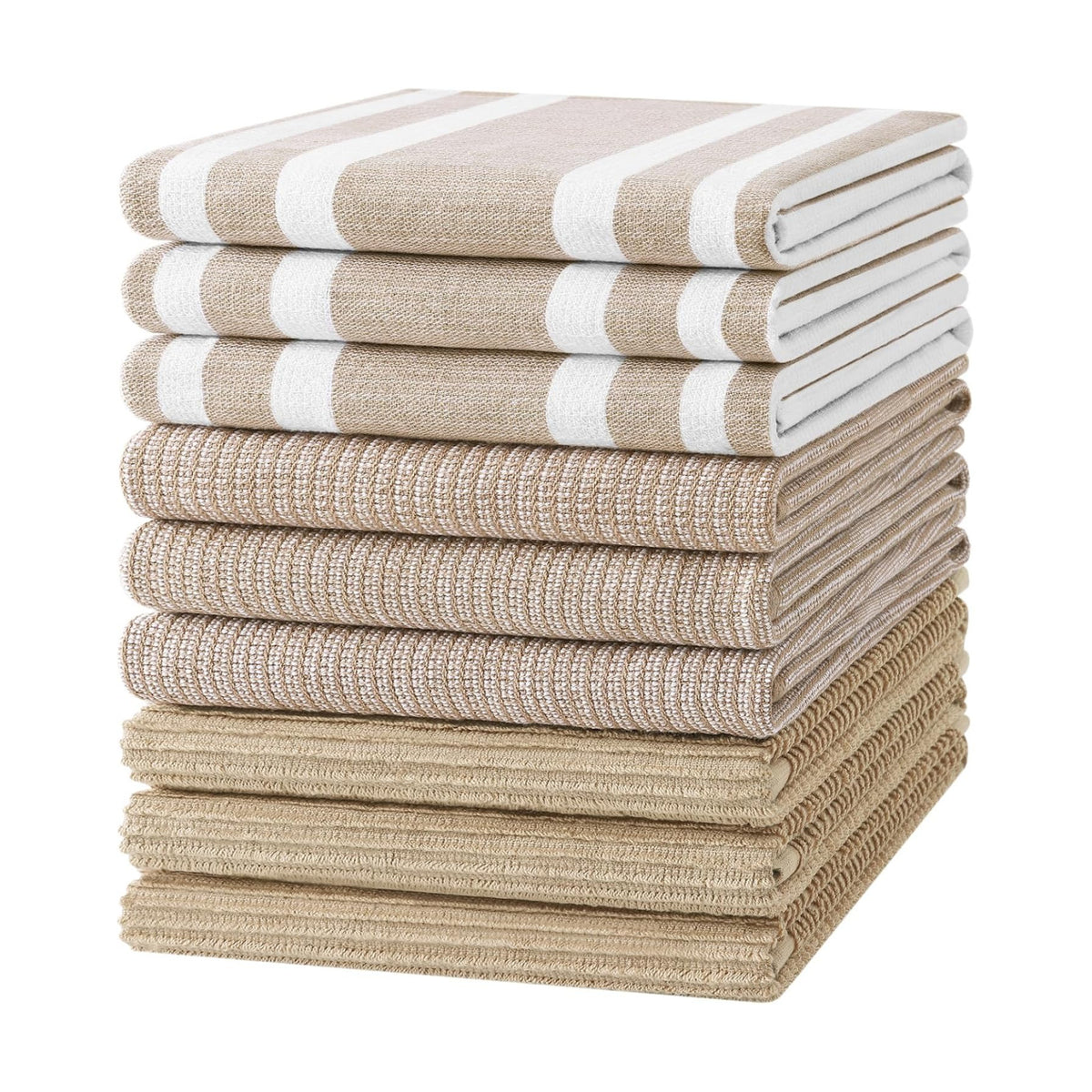Homaxy Cotton 380 GSM Premium Kitchen Towels, 18"x 28", 9 Pack, Khaki | Soft and Absorbent Terry Dish Towels