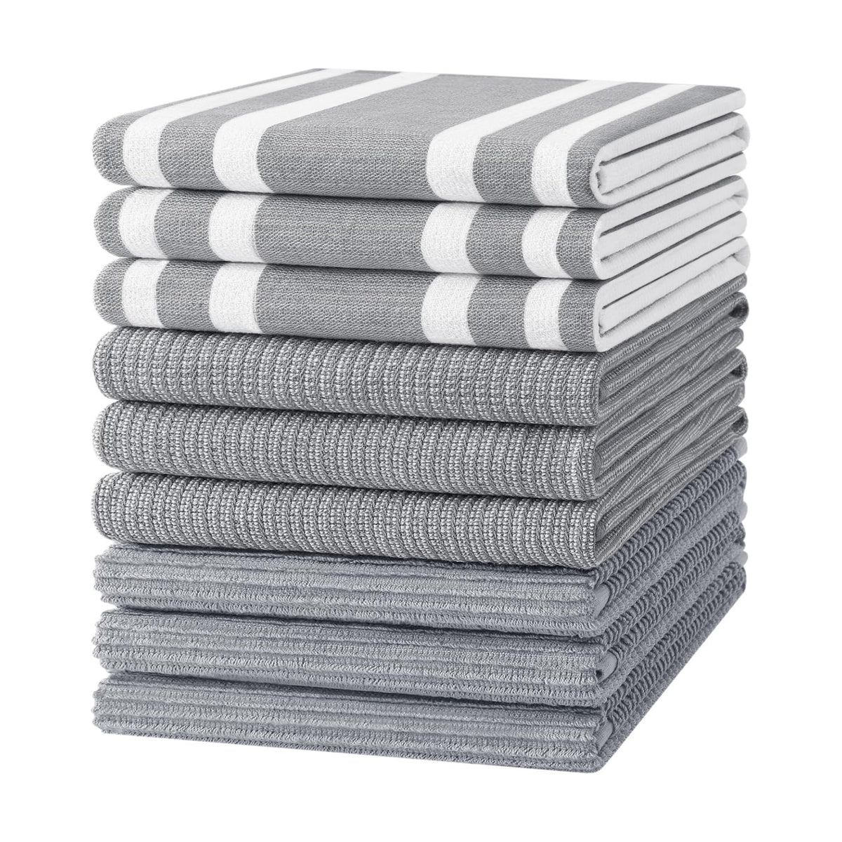 Homaxy Cotton 380 GSM Premium Kitchen Towels, 18"x 28", 9 Pack, Grey | Soft and Absorbent Terry Dish Towels