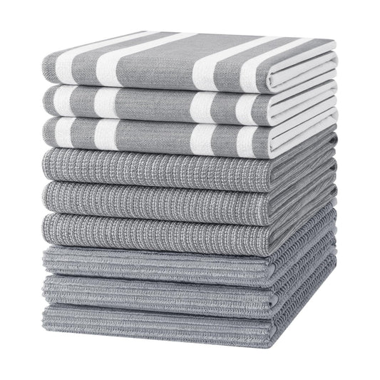Homaxy Cotton 380 GSM Premium Kitchen Towels, 18"x 28", 9 Pack, Grey | Soft and Absorbent Terry Dish Towels