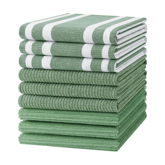 Homaxy Cotton 380 GSM Premium Kitchen Towels, 18"x28", 9 Pack, Grass Green | Soft and Absorbent Terry Dish Towels