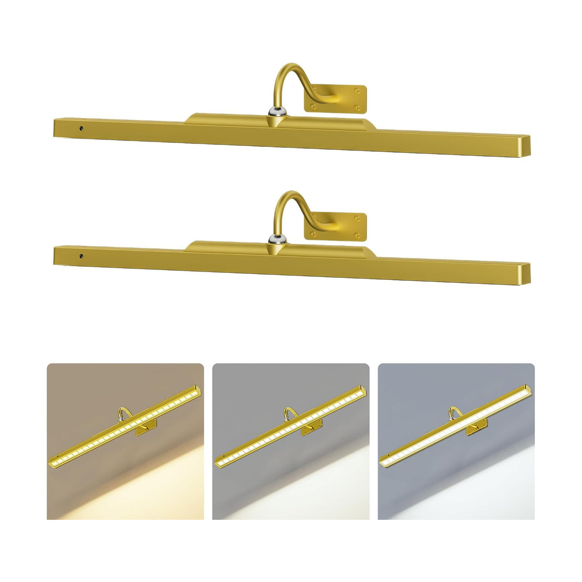 2 Pack Picture Art Lights - 24 Inch 6000mAh Gold Cordless Battery Powered Art Light with Dimmable Remote for Living