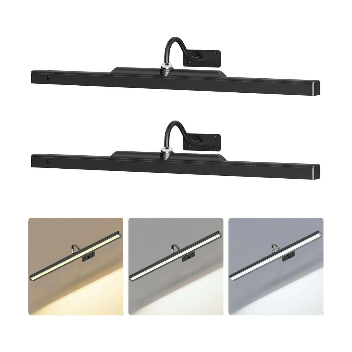 2 Pack Lights for Pictures on Wall Black - Cordless Battery Powered Wall Art Lighting with Dimmable Remote for Living