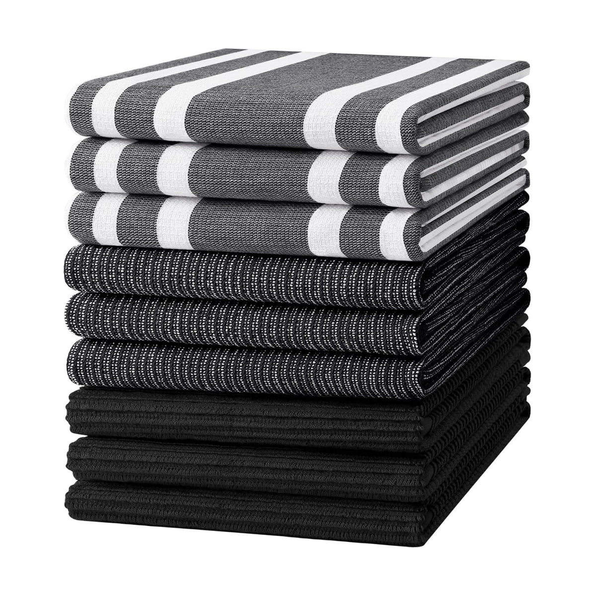 Homaxy Cotton 380 GSM Premium Kitchen Towels, 18"x 28", 9 Pack, Black | Soft and Absorbent Terry Dish Towels