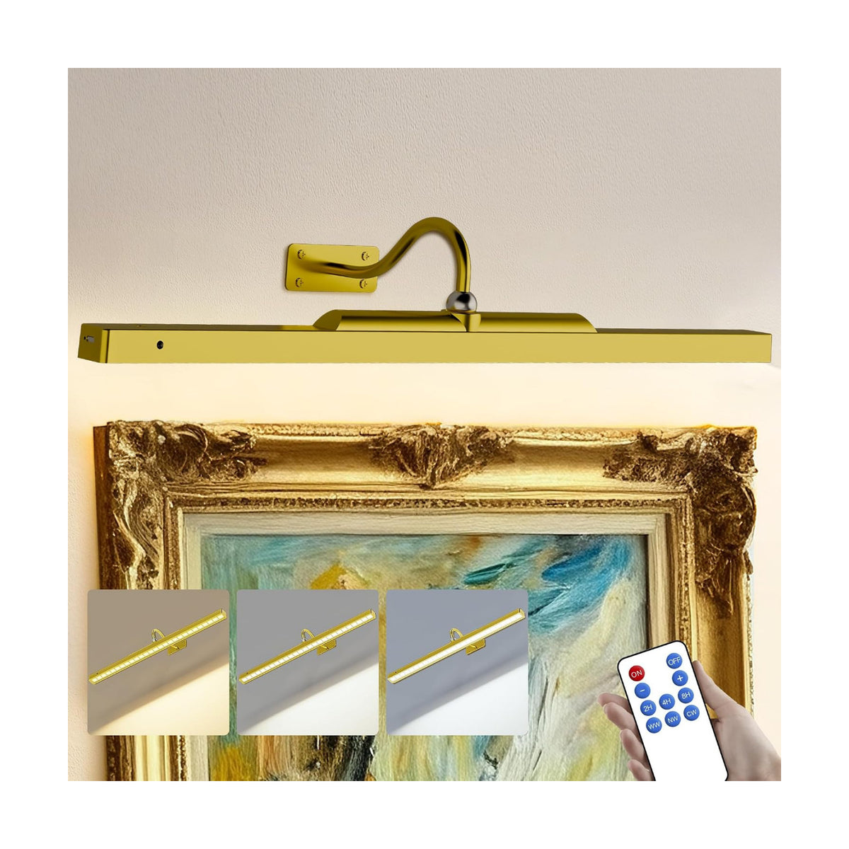 24 Inch Battery Powered Picture Light 6000mAh - Gold Wireless Wall Sconce with Remote & Timer for Photos, Paintings