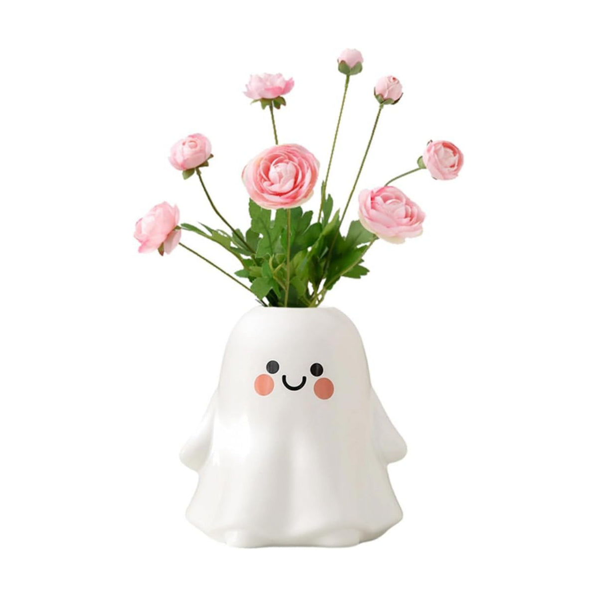 Cute Ghost Vase Ceramic Ghost Bucket Vase, H 5.9" Halloween Vases Ceramic Ghosts Decor for Home Table Desk Bedroom Halloween Decorations, Ceramic Vases for Flowers (A-Matte Finish)