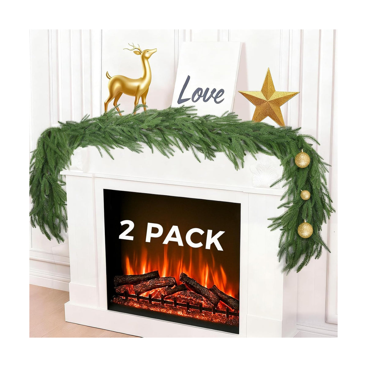 12FT(2 * 6FT) Christmas Norfolk Pine Garlands, Winter Decor Real Touch Pine Garland, Artificial Greenery Xmas Garland