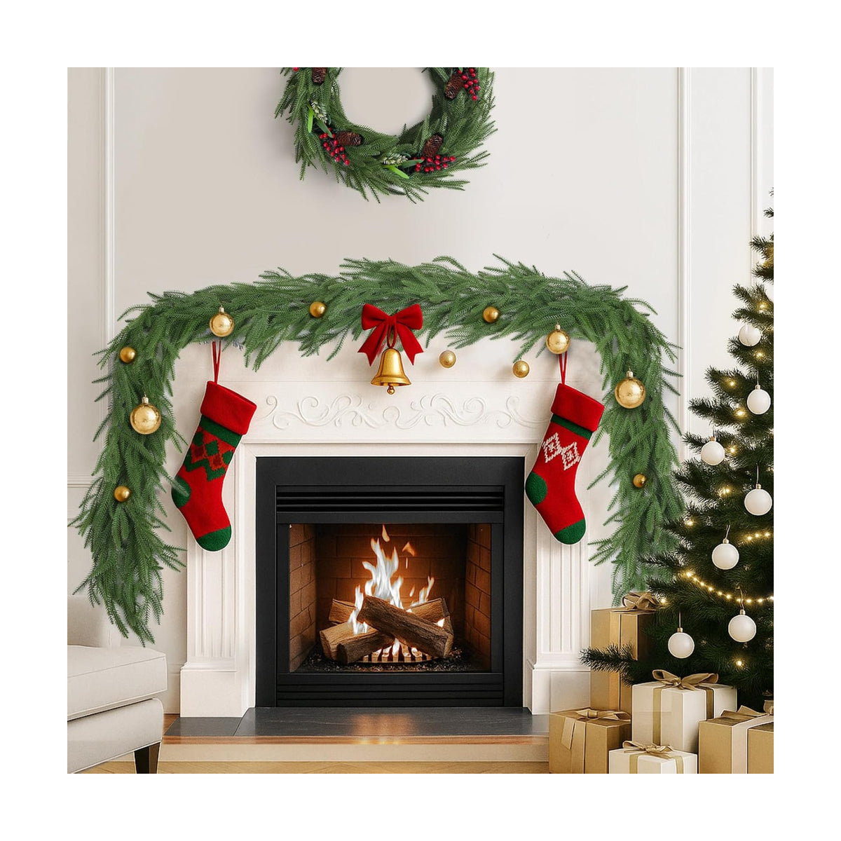 6 FT 4Pcs Christmas Norfolk Pine Garlands, Real Touch Pine Garland, Winter Artificial Greenery Xmas Garland for