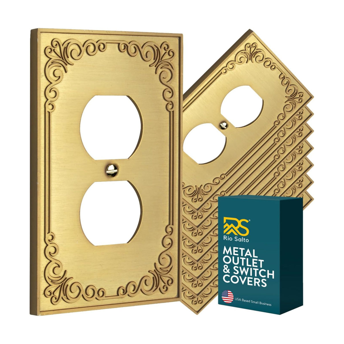 Rio Salto Gold Decorative Outlet Covers Light Switch Cover Plate Duplex Receptacle Wall Plate Metal Wall Plates 1 Gang