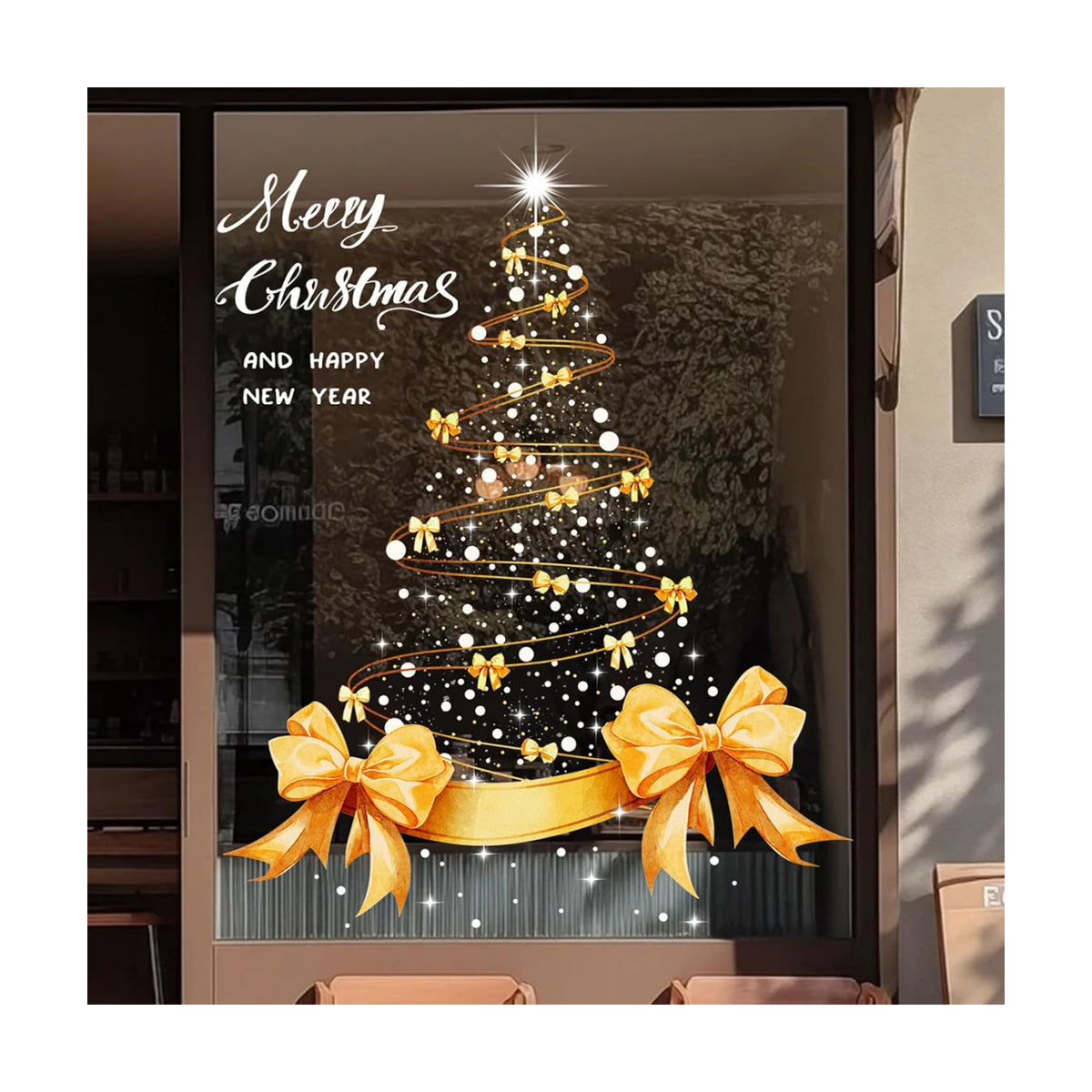 2 Sheets Golden Christmas Tree Window Clings Stickers for Glass