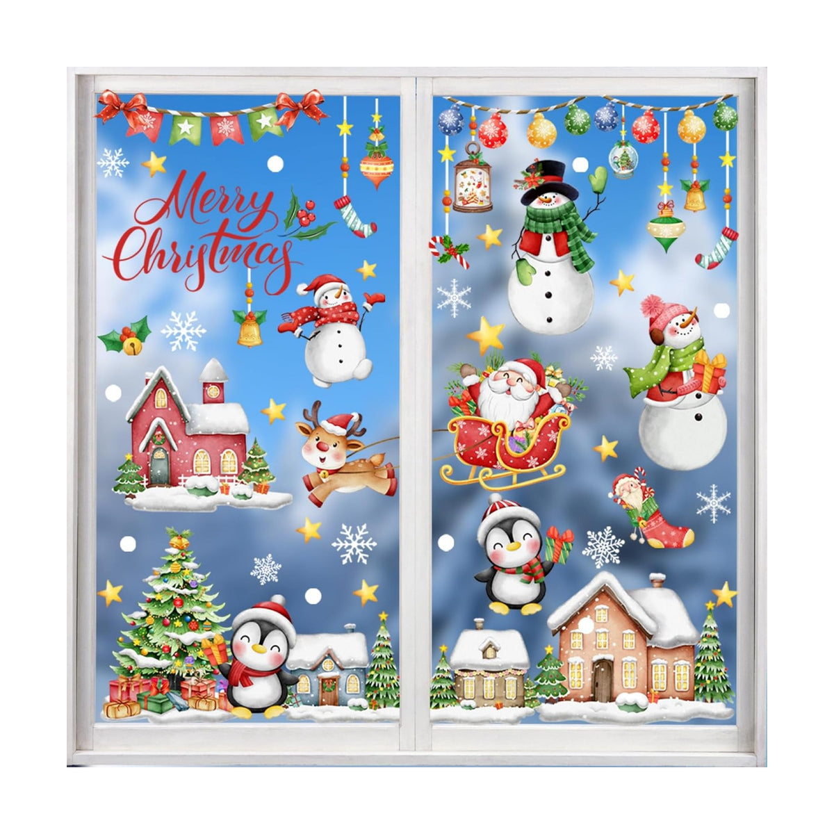 9 Sheets Snowman Window Clings Double-Sided Christmas Glass Decor