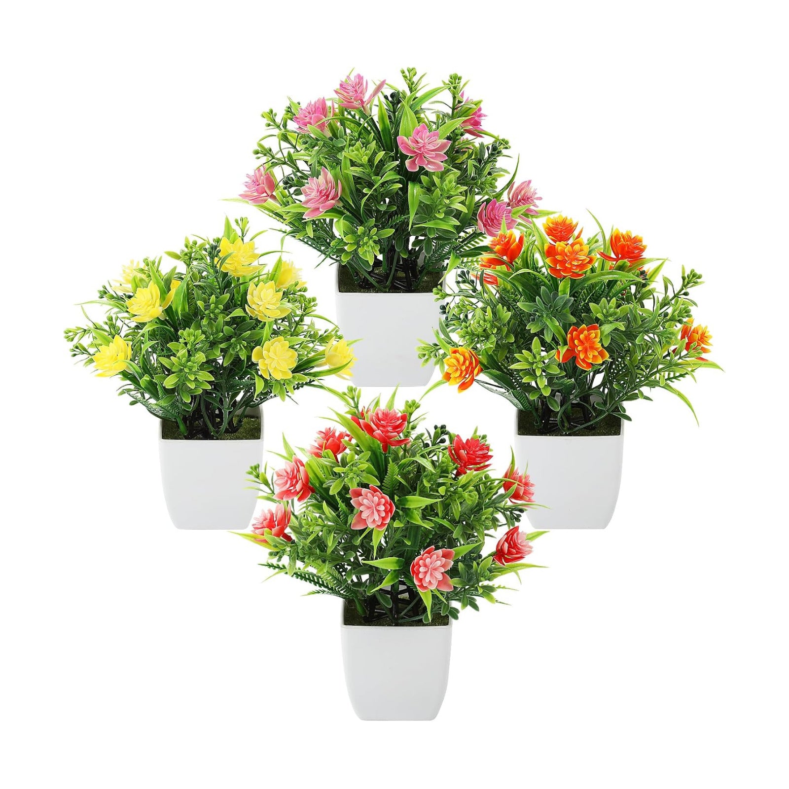 Mini Faux Plants Spring-Inspired Artificial Flower Pots / Bright Red + Purple / Set of 4