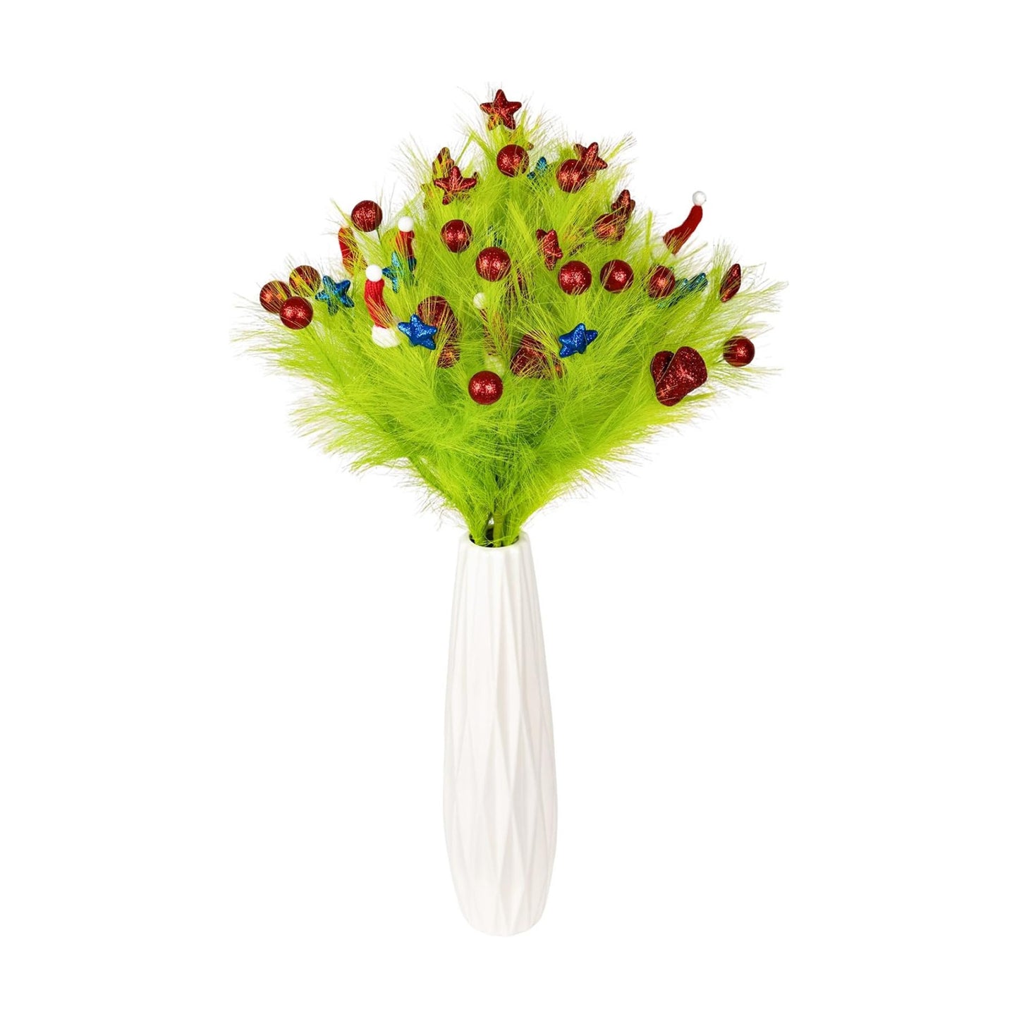 Green Faux Pampas Grass Décor 36"/ 54-Sprigs Large Artificial Pompas / Red&green / 3 Inch / Set of 6