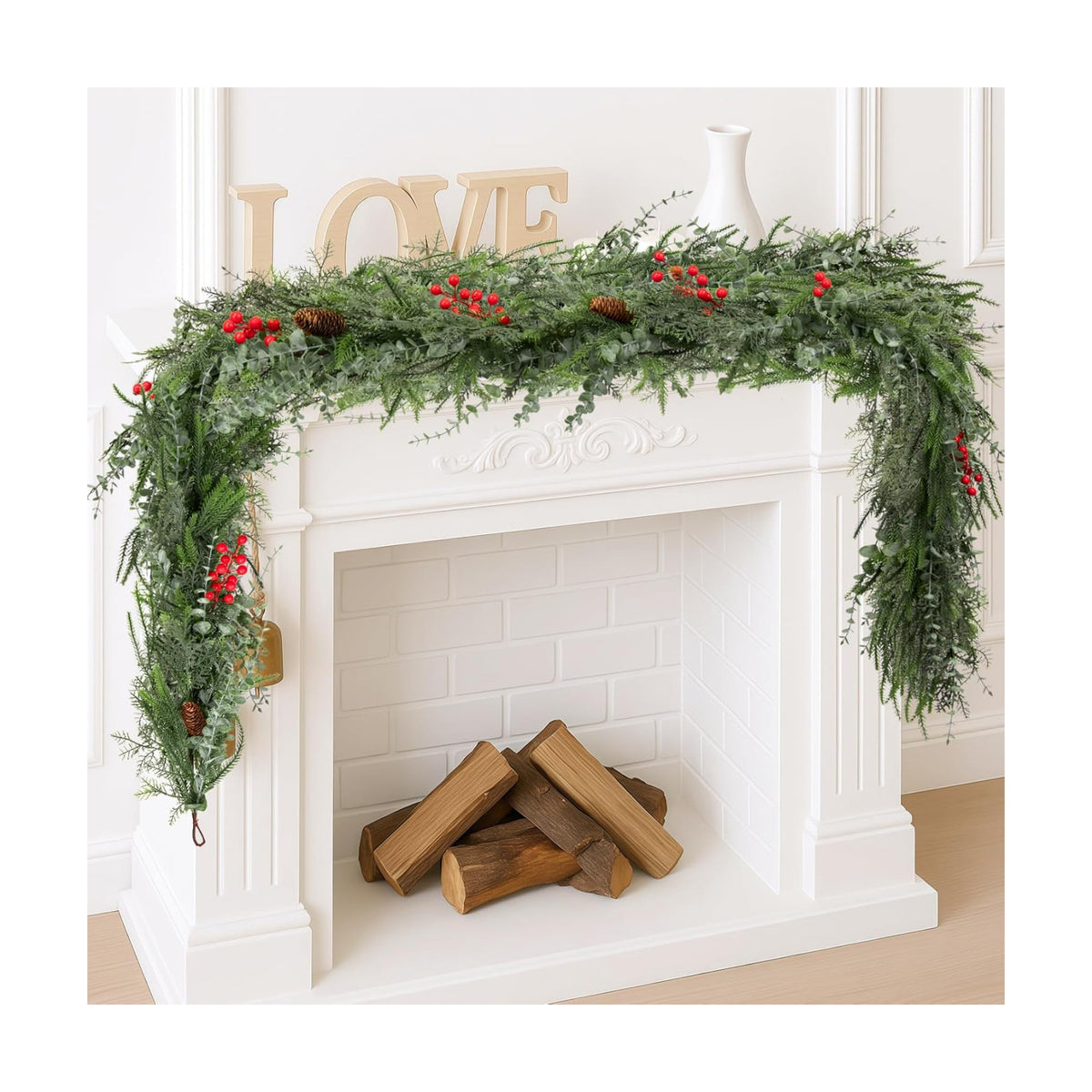 9FT Artificial Norfolk Pine Christmas Garland, Winter Decor | Winter Cedar Eucalyptus Greenery Realistic Tree for