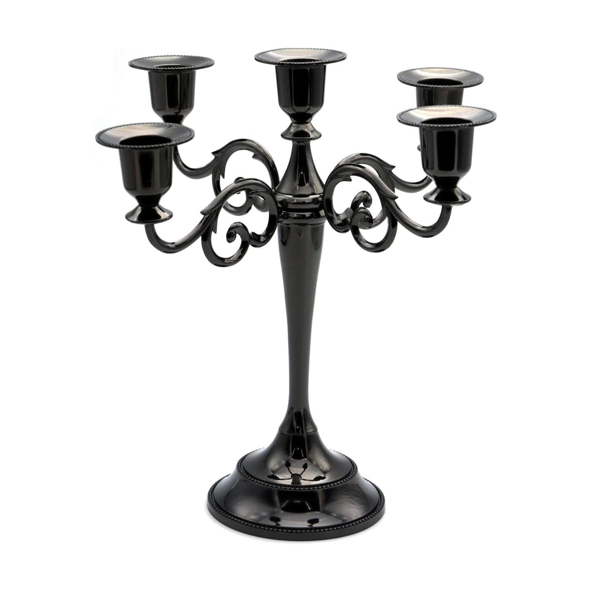 Black Candelabra Candle Holders for Pillar Candles 10.6 inch Tall, 5 Candle Candlestick Holder for 1/2-1 inch Taper Candles Halloween Candelabra Decoration Easy Assembly (Black)