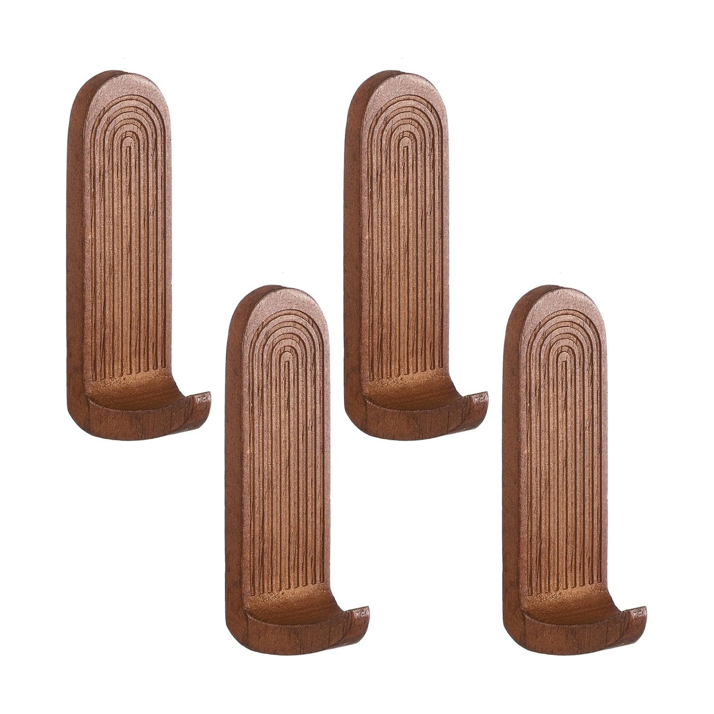 Rainbow Arch Adhesive Wall Hooks Boho Handmade Wooden No Drill Hangers Waterproof / Brown / Set of 4