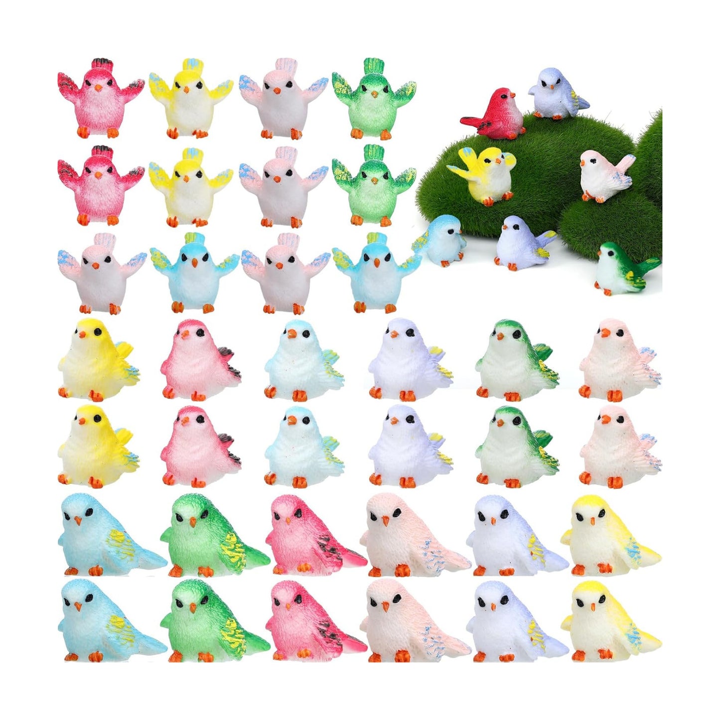 Mini Bird Figurines Tiny Resin Bird Statues Realistic Animal Figures for Fairy Garden / Set of 50