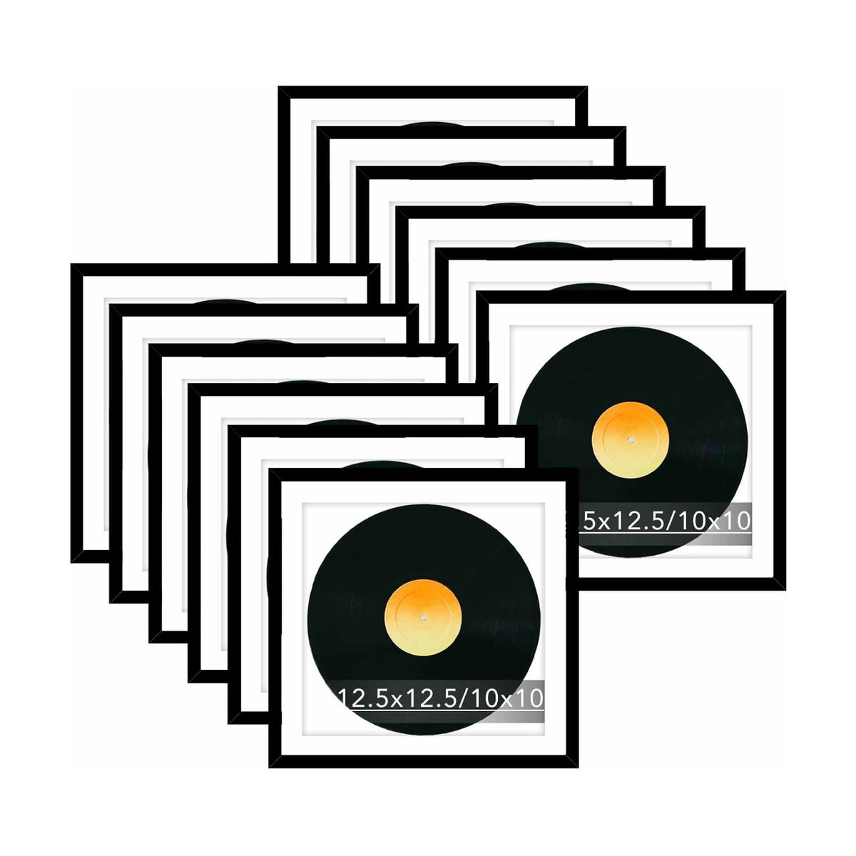 JCJMY 12 Pack 12.5x12.5 Record Frame with 10x10 Mat for Vinyl Record Album Cover Poster, Display Photo 10x10 with Mat